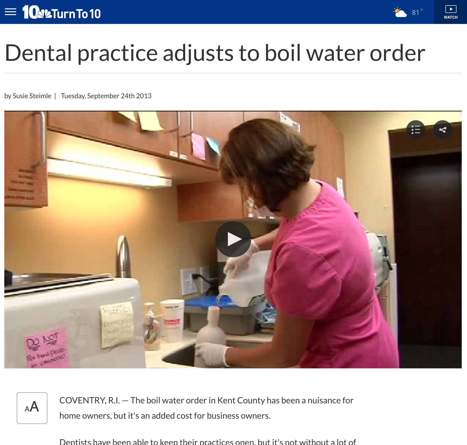 Dental practice adjusts to boil water order – Turn To 10