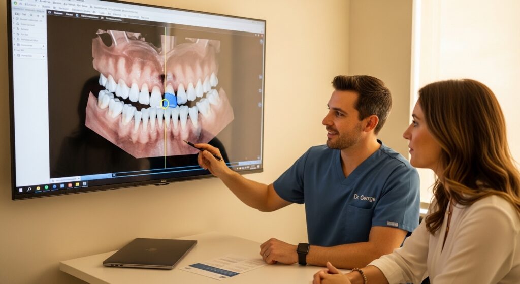 Dentist consulting with a patient in a modern dental office