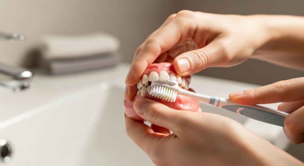 Dentist consulting a patient about gum health in a modern dental office.
